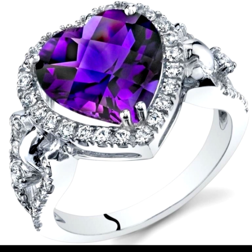 14K White Gold 3 ct Genuine Amethyst Ring